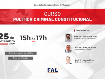 Direito da FAL está com inscrições abertas para o Curso Política Criminal Constitucional